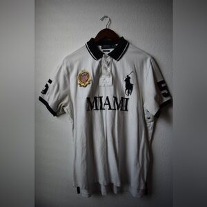 Ralph Lauren White Polo with Navy Trim and Miami Embroidery